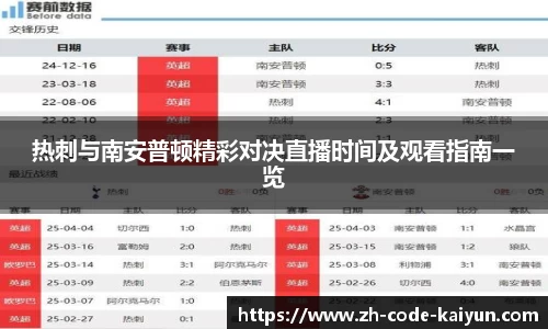 热刺与南安普顿精彩对决直播时间及观看指南一览